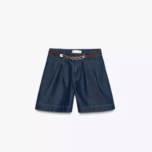 Zara - DENIM PLEATED SHORTS WITH BELT